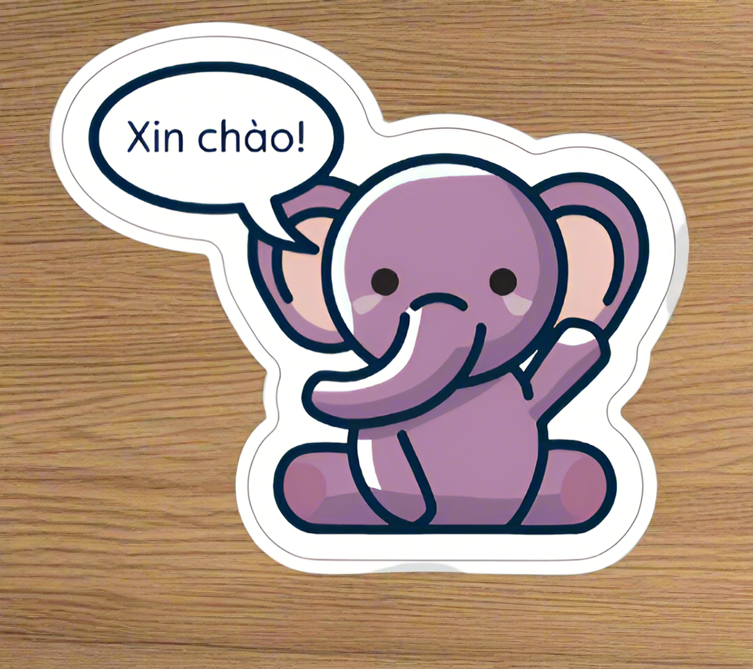Eli the Elephant Hello Sticker – Fun, Multilingual, and Perfect for Kids!