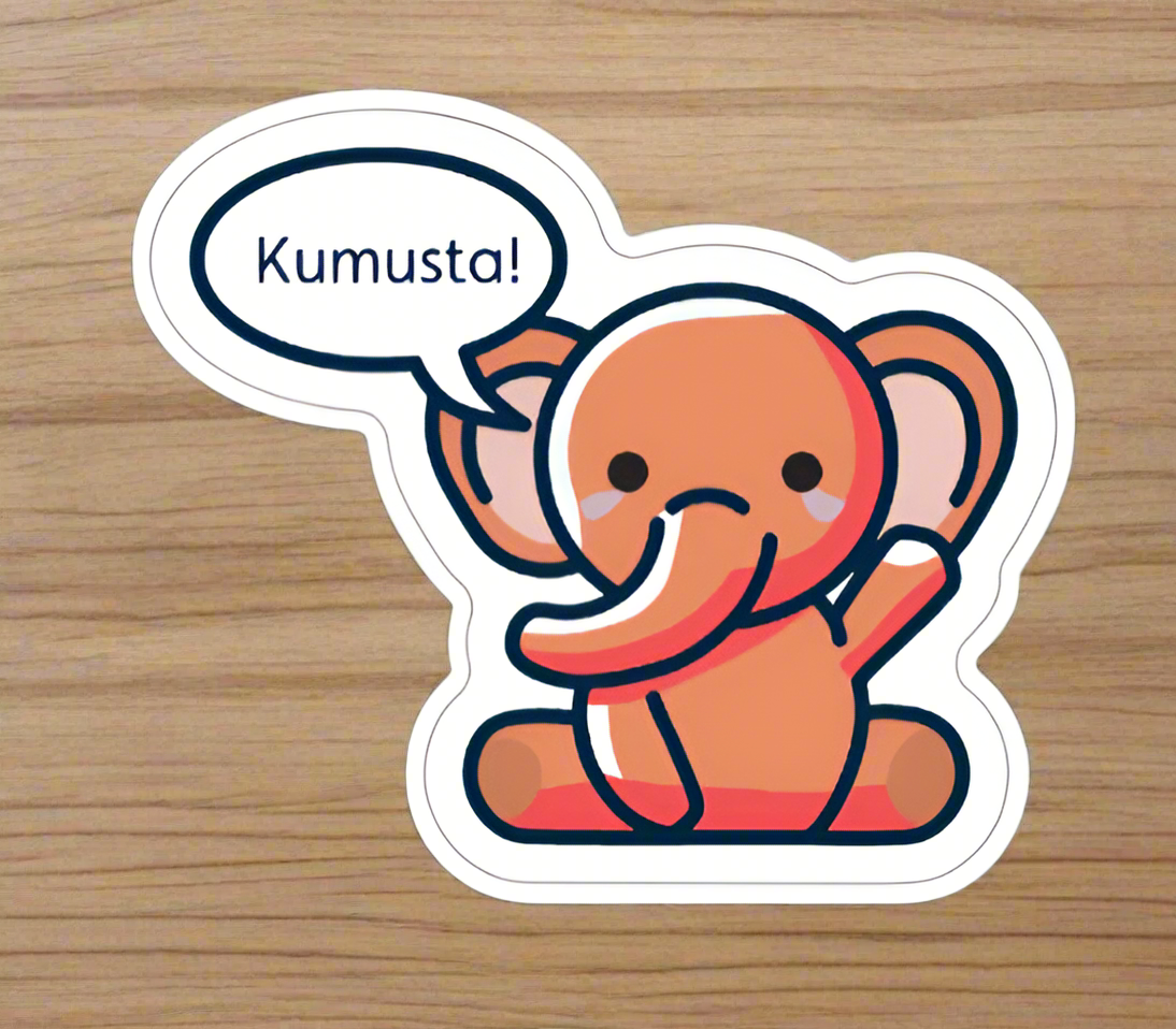 Eli the Elephant Hello Sticker – Fun, Multilingual, and Perfect for Kids!